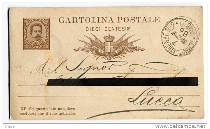 INTERO POSTALE AMBULANTE TORINO FIRENZE N°2 ANNO 1885 - Postwaardestukken