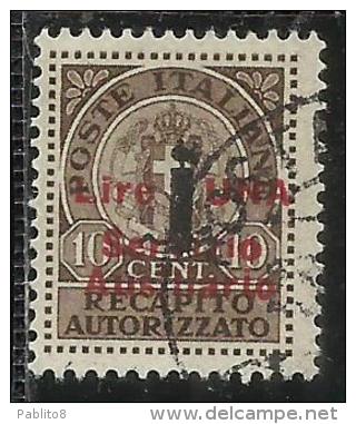 EMISSIONI LOCALI GUIDIZZOLO 1945 SERVIZIO AUSILIARIO RECAPITO AUTORIZZATO SOPRASTAMPA ROSSA LIRE 1 SU CENT.10 USATO USED - Emissioni Locali/autonome