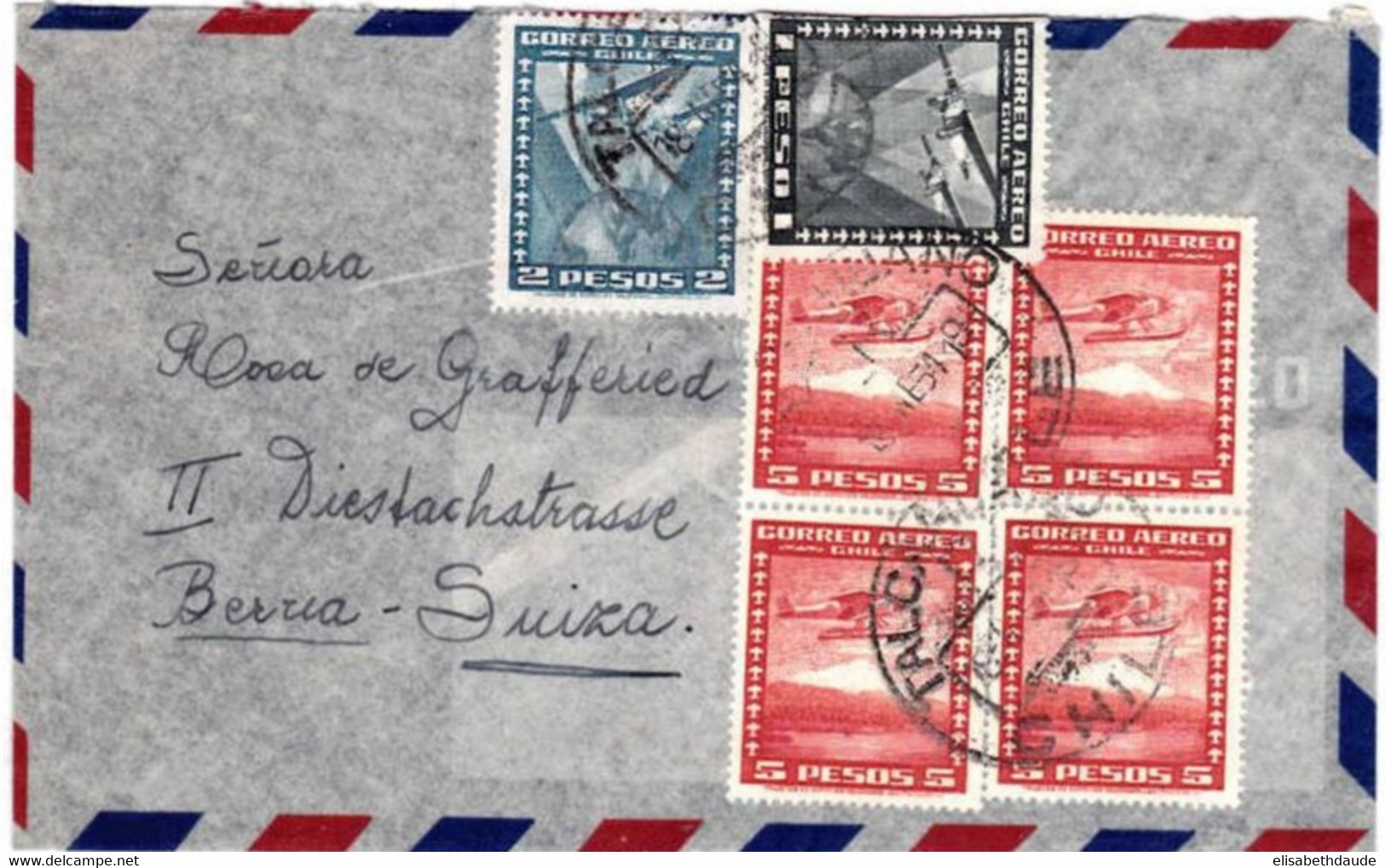 CHILE - 1952 - TIMBRES DE POSTE AERIENNE Sur LETTRE Par AVION De TALCAHUANO Pour BERN (SUISSE) - Cile