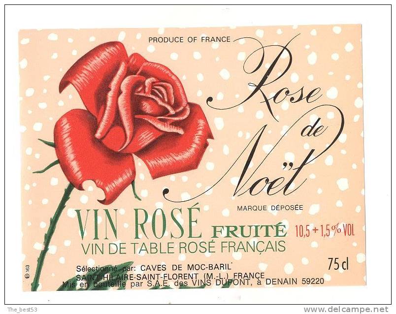 Etiquette De Vin De Table  -  Rose De Nöel  -  Vins Dupont à Denain (59) - Rosen