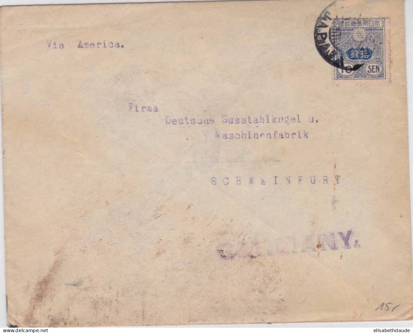 JAPON - SEUL SUR LETTRE POUR SCHWEINFURT (ALLEMAGNE) Via AMERICA - Briefe U. Dokumente