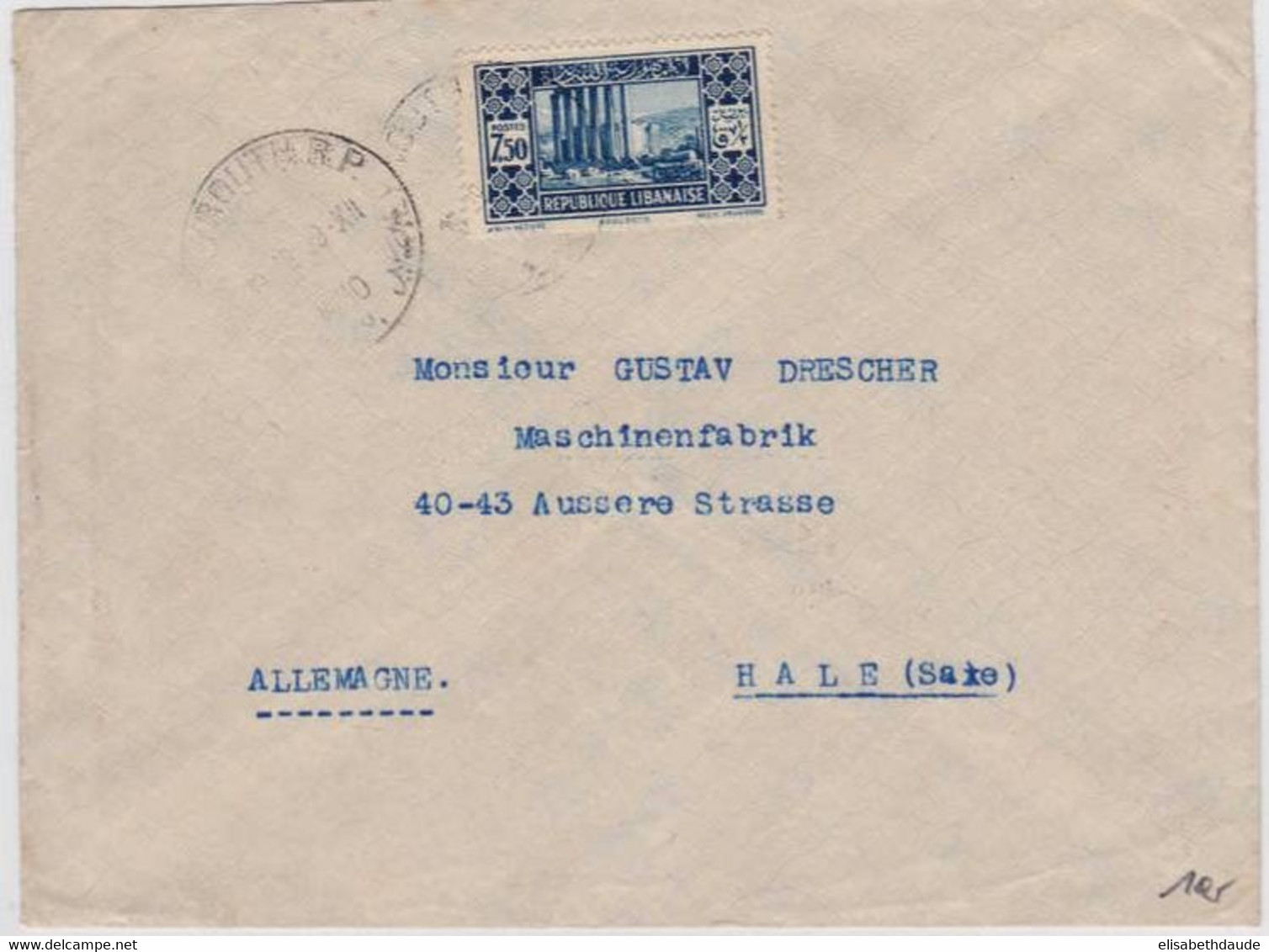 LIBAN - 1930 -  YVERT N° 143 SEUL Sur LETTRE COMMERCIALE De BEYROUTH Pour HALLE (ALLEMAGNE) - Lebanon