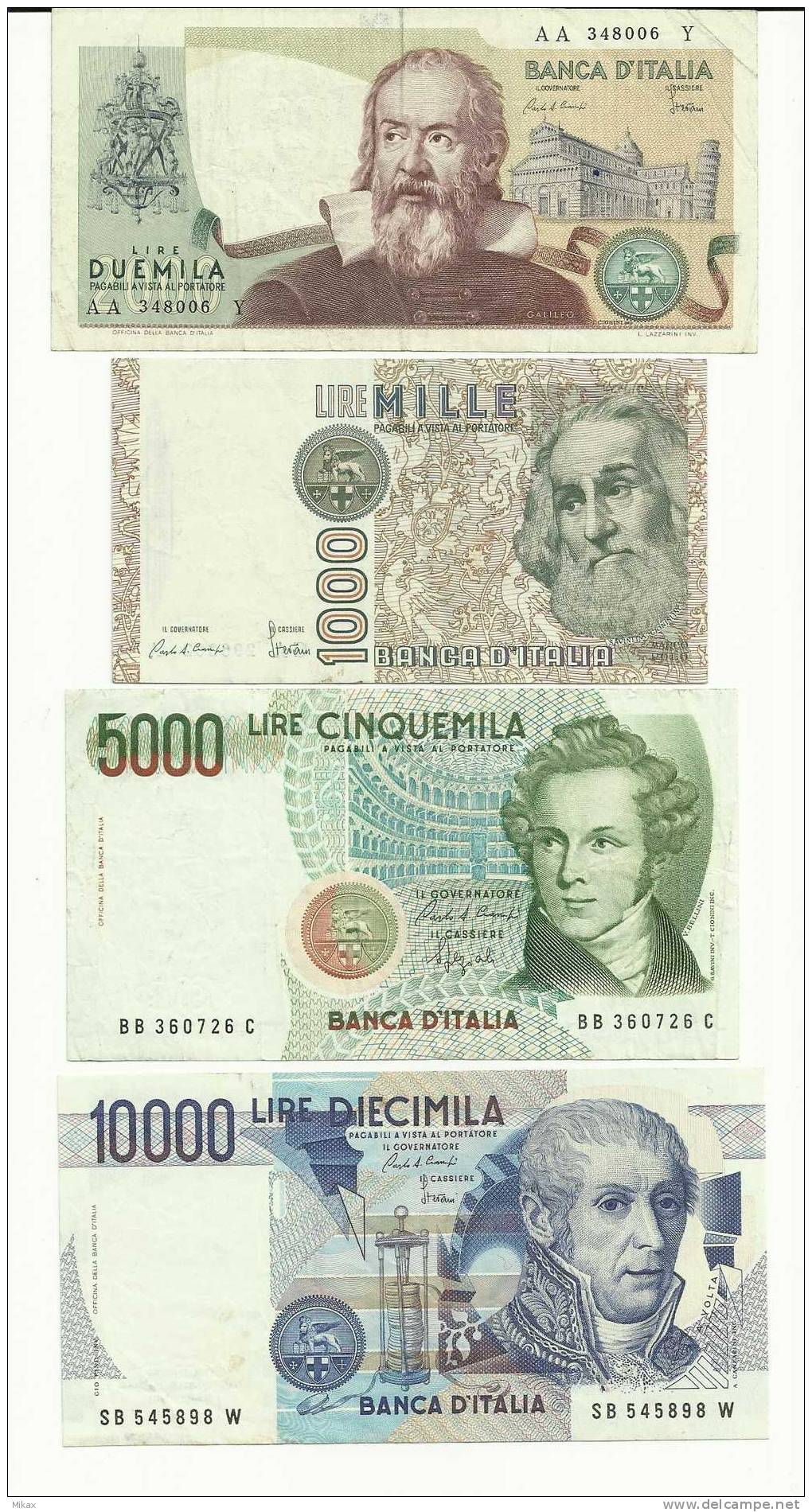 ITALY -  Four Bank Notes 1000-10000 Lire - Andere & Zonder Classificatie