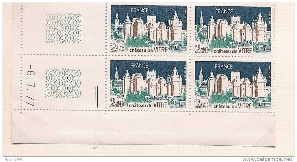 Bloc De 4 YT 1949 Chateau De Vitré 2,40 Fr  Coin Daté Du  6-7-77 - 1970-1979