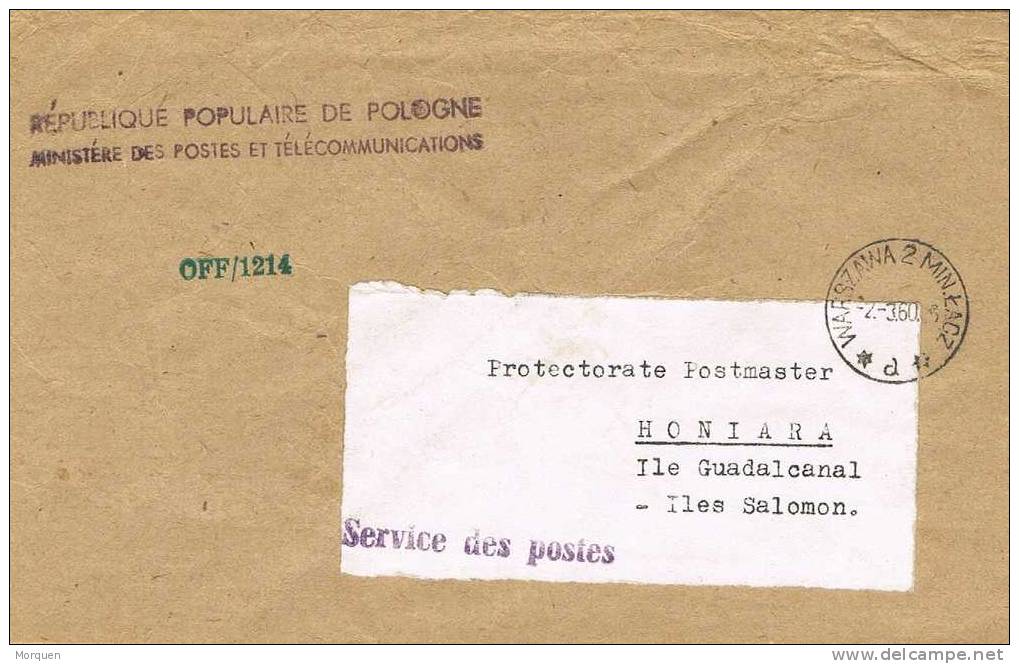 Carta WARSZAWA (Polonia) 1960.  Ministere Republica. Service De Postes - Covers & Documents