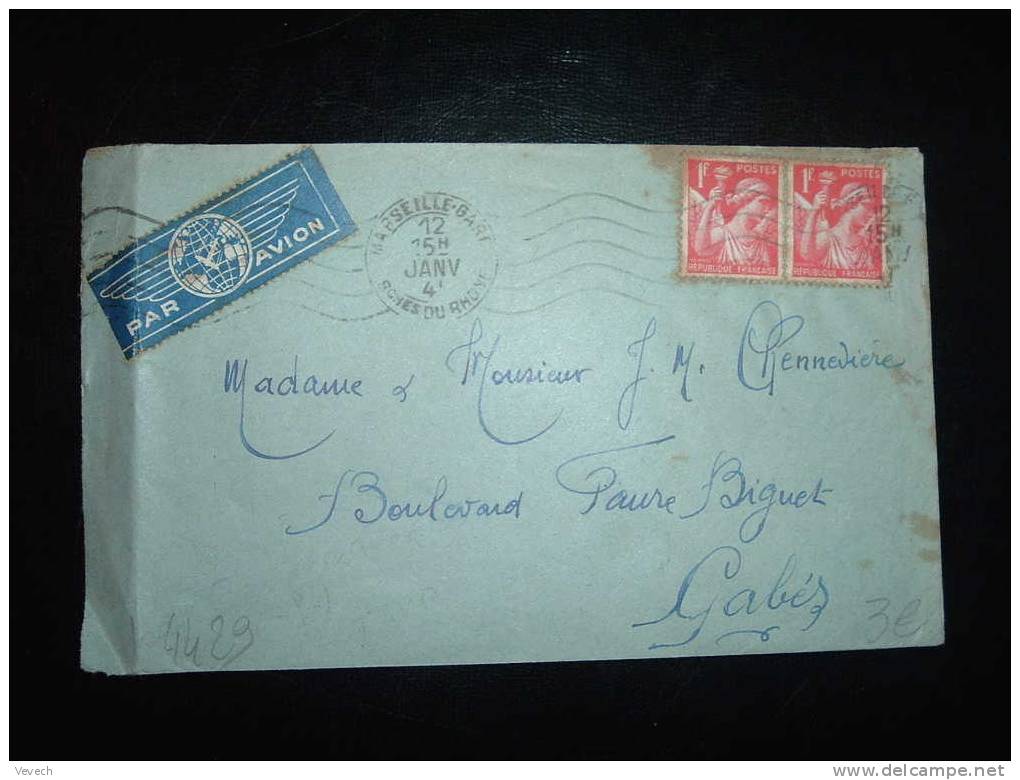 LETTRE Pour MAROC TYPE IRIS 1 F X2 OBL. MECANIQUE 12-JANV-41 MARSEILLE GARE (13 BOUCHES DU RHONE) - 1939-44 Iris