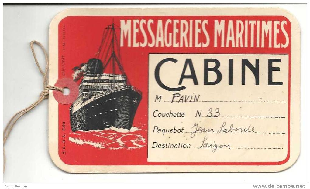 ETIQUETTE CABINE MESSAGERIES MARITIMES . JEAN LABORDE - Publicités