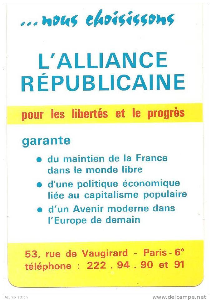 ALLIANCE REPUBLICAINE . 1967 - Petit Format : 1961-70