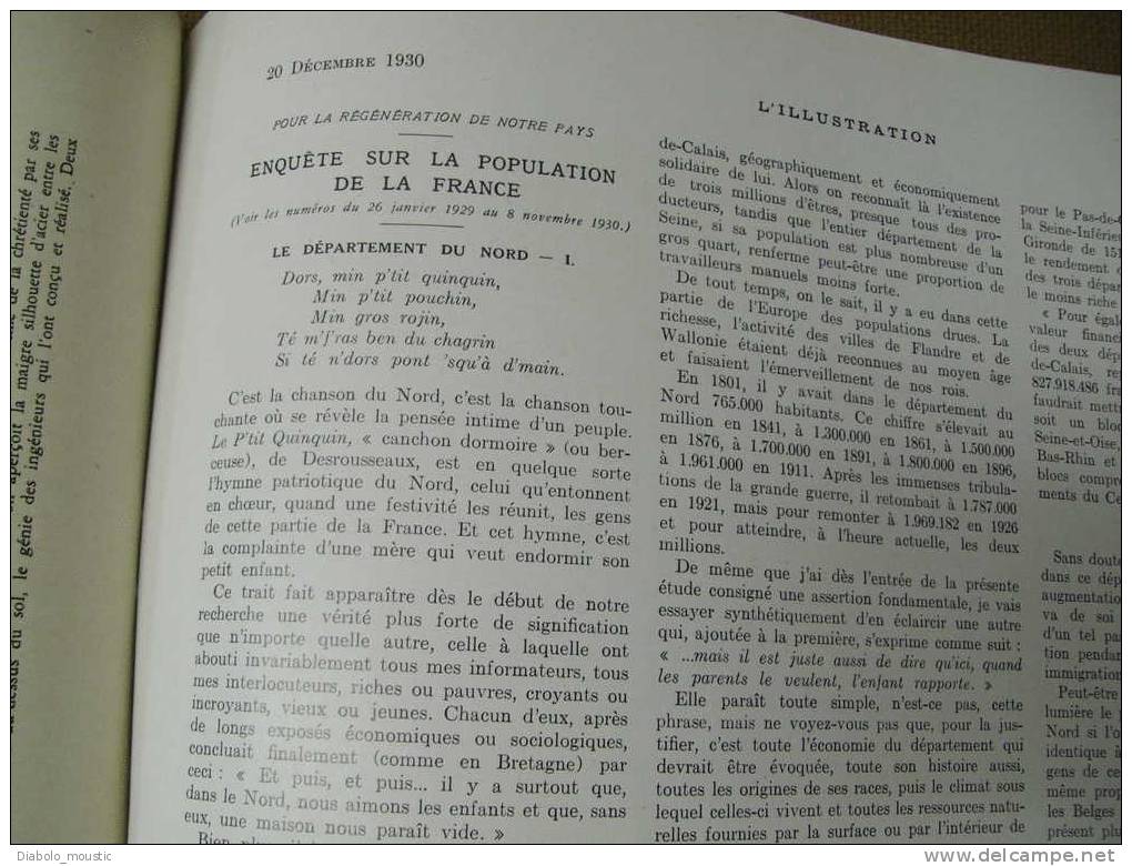 1930 : FRANCE-INDOCHINE ; Drame Expédition ANDREE ;  Au TONKIN ; BOLIVAR et la BOLIVIE ; Enquête population FRANCE ;