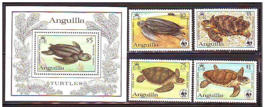 TURTLES WWF - ANGUILLA - 1983 SET S/SHEET + 4 MNH - Schildkröten