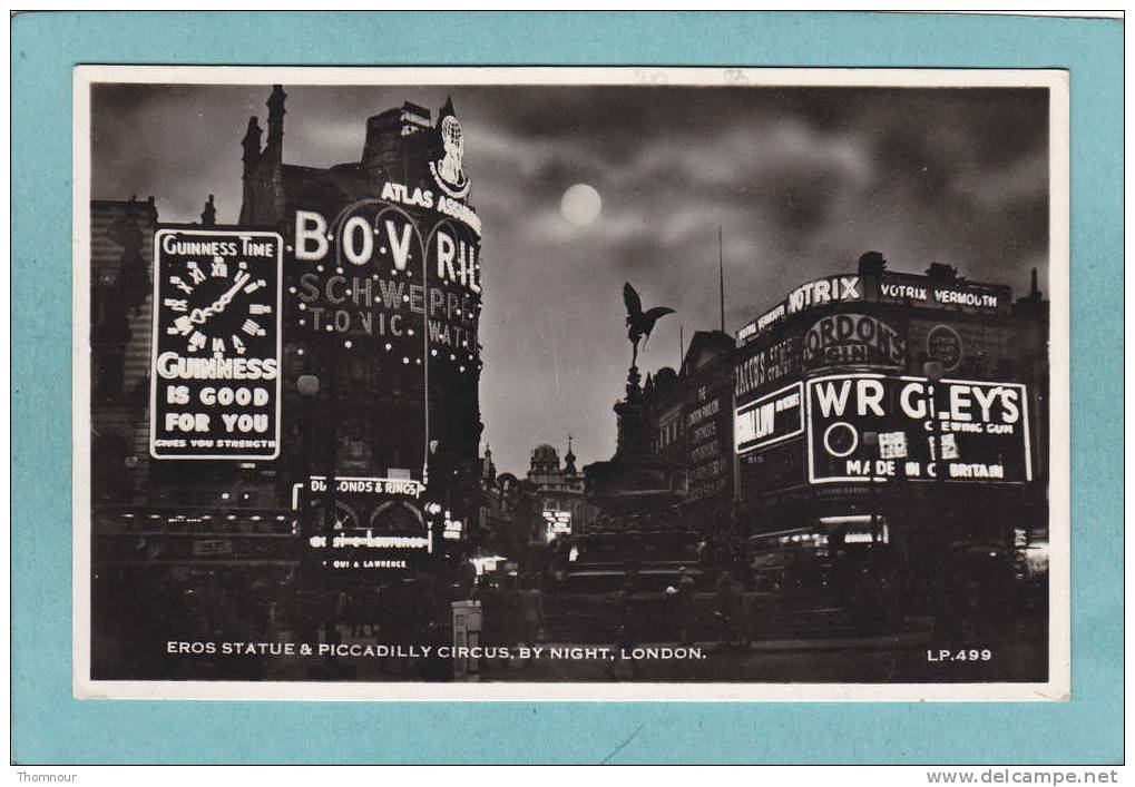 LONDON  -  EROS STATUE & PICCADILY CIRCUS . BY  NIGHT . -  1955  - BELLE CARTE PHOTO  - - Piccadilly Circus
