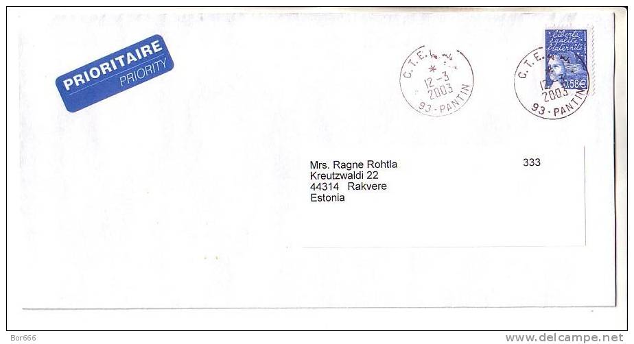 GOOD FRANCE Postal Cover To ESTONIA 2003 - Good Stamped: Marianne - Covers & Documents