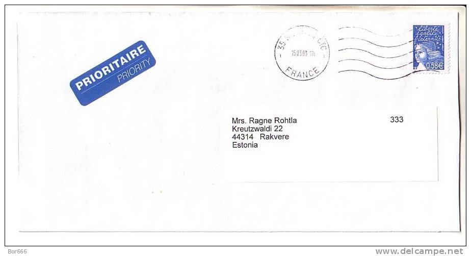 GOOD FRANCE Postal Cover To ESTONIA 2003 - Good Stamped: Marianne - Covers & Documents