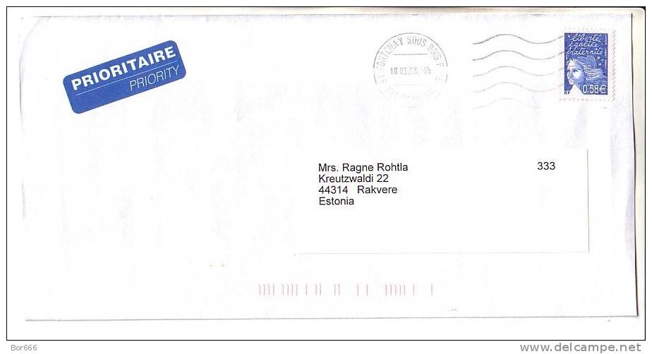 GOOD FRANCE Postal Cover To ESTONIA 2003 - Good Stamped: Marianne - Covers & Documents