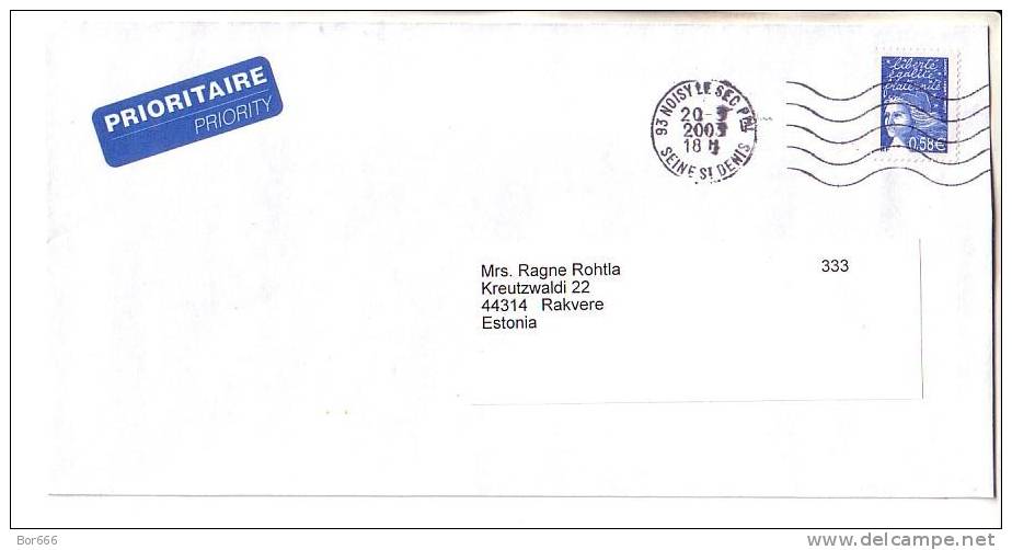 GOOD FRANCE Postal Cover To ESTONIA 2003 - Good Stamped: Marianne - Covers & Documents