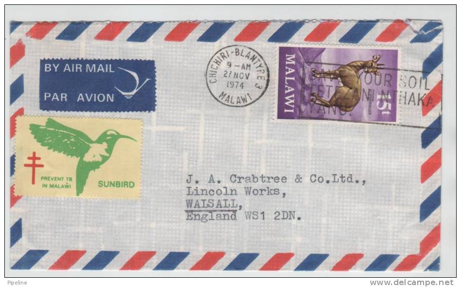 Malawi Air Mail Cover Sent To England Chichiri - Blantyres 21-11-1974 - Malawi (1964-...)