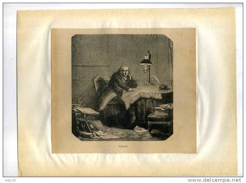 - CARNOT . GRAVURE SUR BOIS DU XIXe S. DECOUPEE ET COLLEE SUR PAPIER - Estampes & Gravures