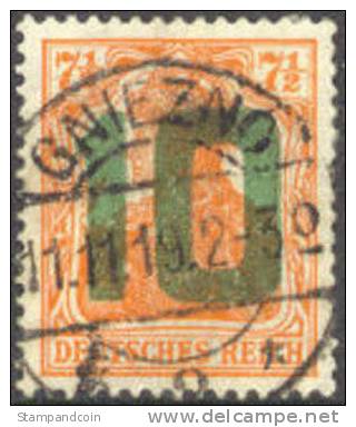 Poland 78 XF Used 10pf On 7-1/2pf Gniezno Issue From 1919 - Oblitérés