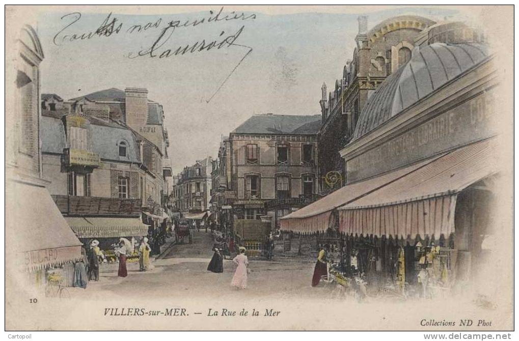 14 - Villers-sur-Mer - La Rue De La Mer - Magasin Et Animation - Belle CPA Colorisée De 1904 - Villers Sur Mer