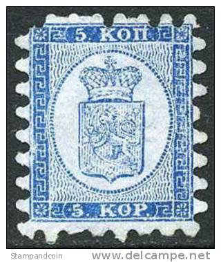 Finland #4a Mint No Gum, Roulette II. 5k Blue From 1860 - Ongebruikt