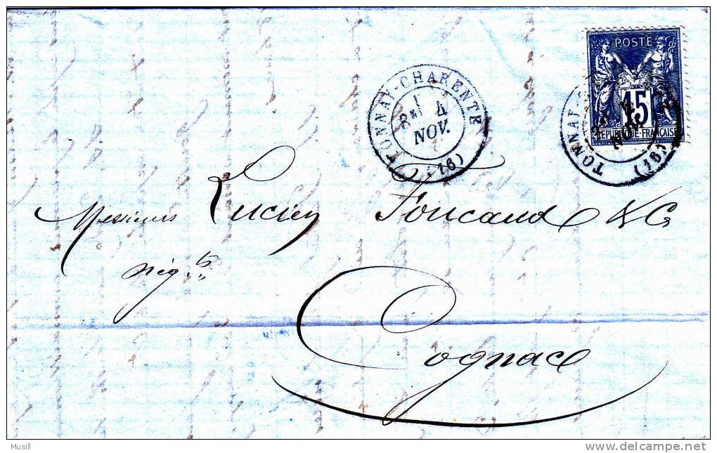 Courrier Envoyé De Tonnay-Charente à Cognac En Novembre 1878. - Autres & Non Classés