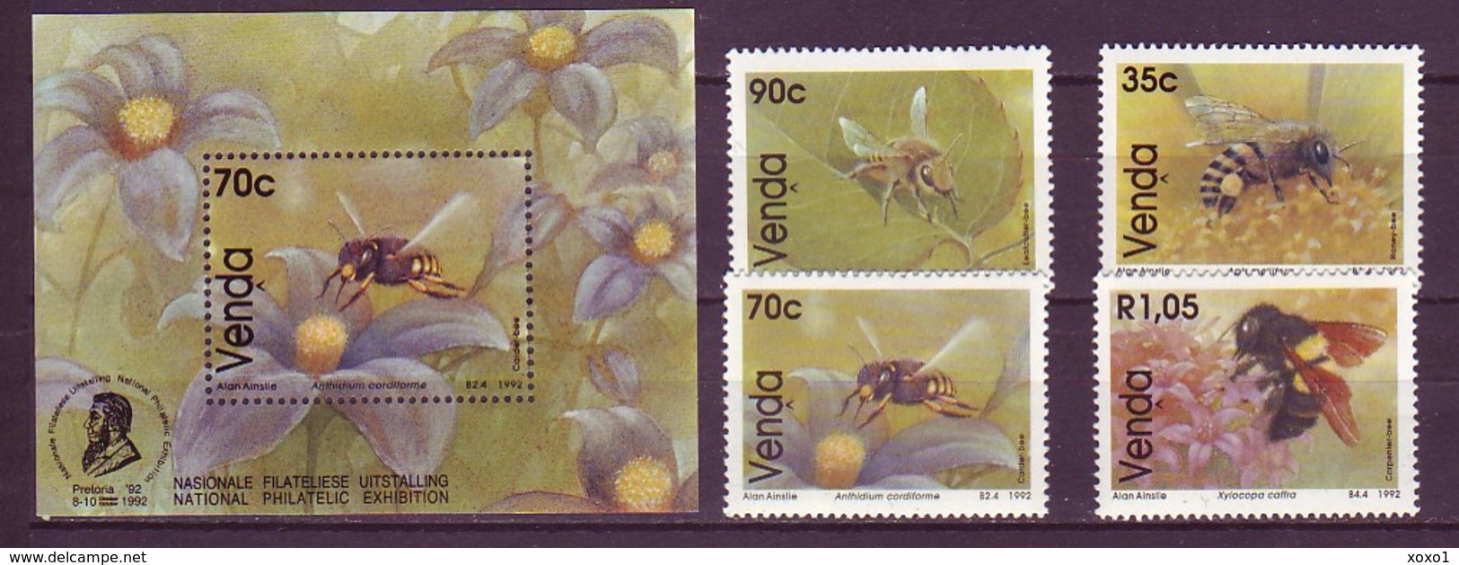 Venda South Africa 1992 MiNr. 237 - 241 (Block 8) Bees Honeybees Insects 4v+1 MNH** 13.00 € - Abejas