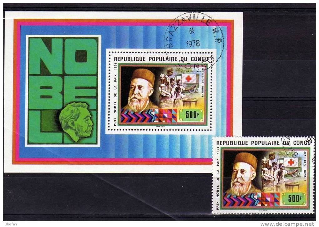 Friedens-Nobelpreis 1978 Arzt Henry Dunant Kongo Block 16 O 2€ Nobel-Preisträger Bloc Medici Sheet From Congo - Médecine