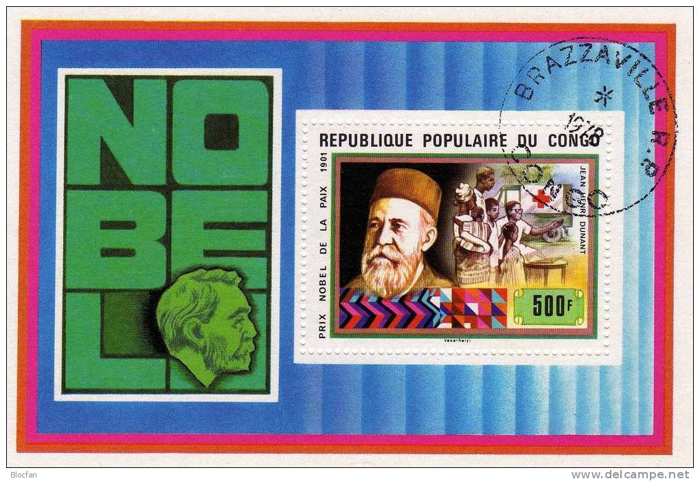 Friedens-Nobelpreis 1978 Arzt Henry Dunant Kongo Block 16 O 2€ Nobel-Preisträger Bloc Medici Sheet From Congo - Médecine