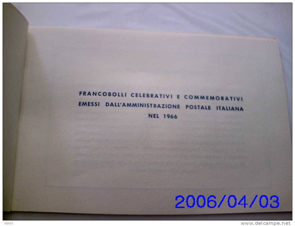 ANNO 1966 ITALY - ITALIE - ITALIA - LIBRO DEI FRANCOBOLLI DELLE POSTE ANNATA COMPLETA - Vollständige Jahrgänge