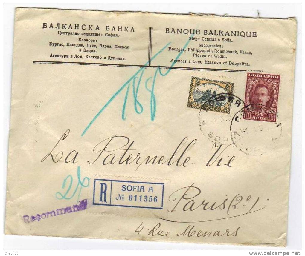 TIMBRE BULGARIE 1925 Recommandé  De SOFIA Pour PARIS - Lettres & Documents