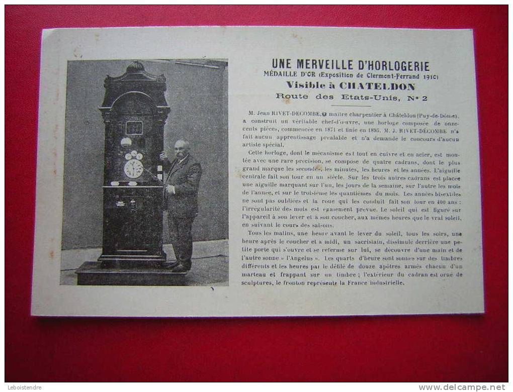 CPA-63- UNE MERVEILLE D'HORLOGERIE MEDAILLE D'OR CLERMONT-FERRAND 1910-VISIBLE A CHATELDON ROUTE DES ETATS-UNIS N°2 - - Chateldon