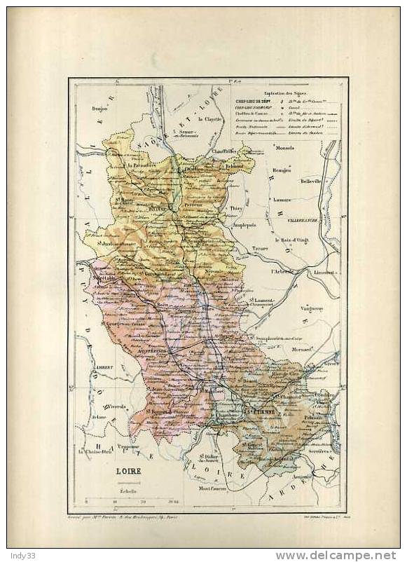 -  FRANCE . DEPARTEMENT DE LOIRE . CARTE GRAVEE EN COULEURS AU XIXe S. - Geographical Maps