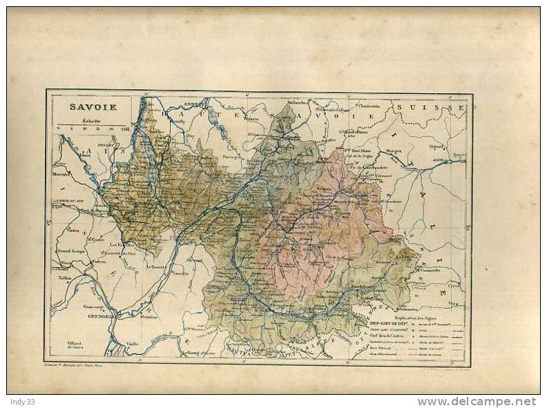 -  FRANCE . DEPARTEMENT DE SAVOIE . CARTE GRAVEE EN COULEURS AU XIXe S. - Geographical Maps