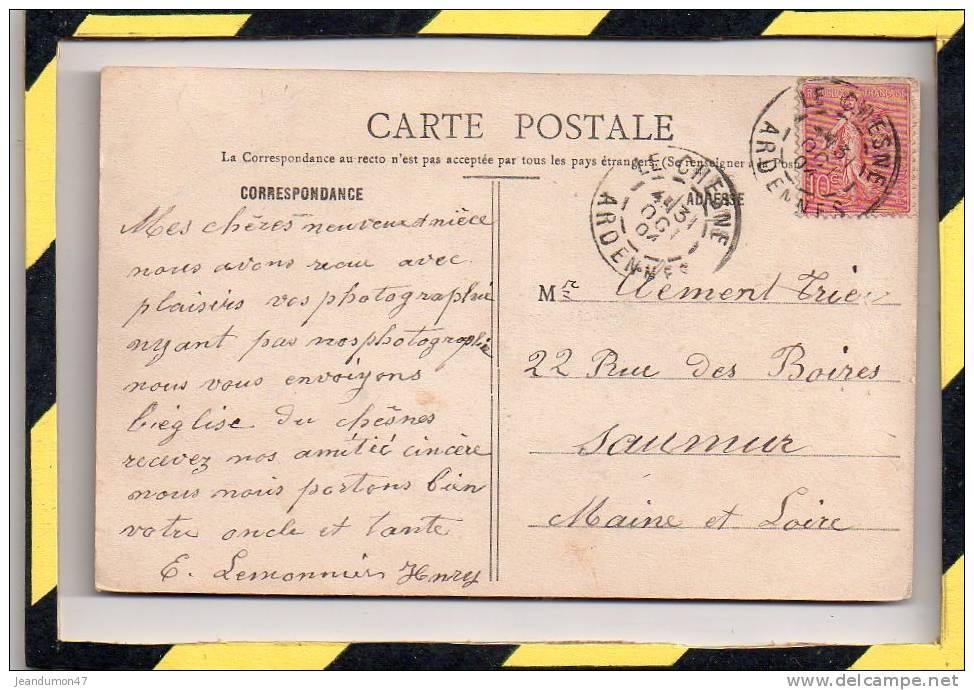 LE CHESNE. - . EGLISE - CARTE ANIMEE - CIRCULEE EN 1904 - Le Chesne