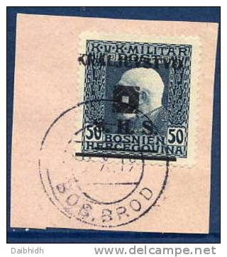 YUGOSLAVIA 1919 Kraljevstvo SHS Overprint On Bosnia 50h Used On Piece.  Michel 42 Cat. €120 - Used Stamps