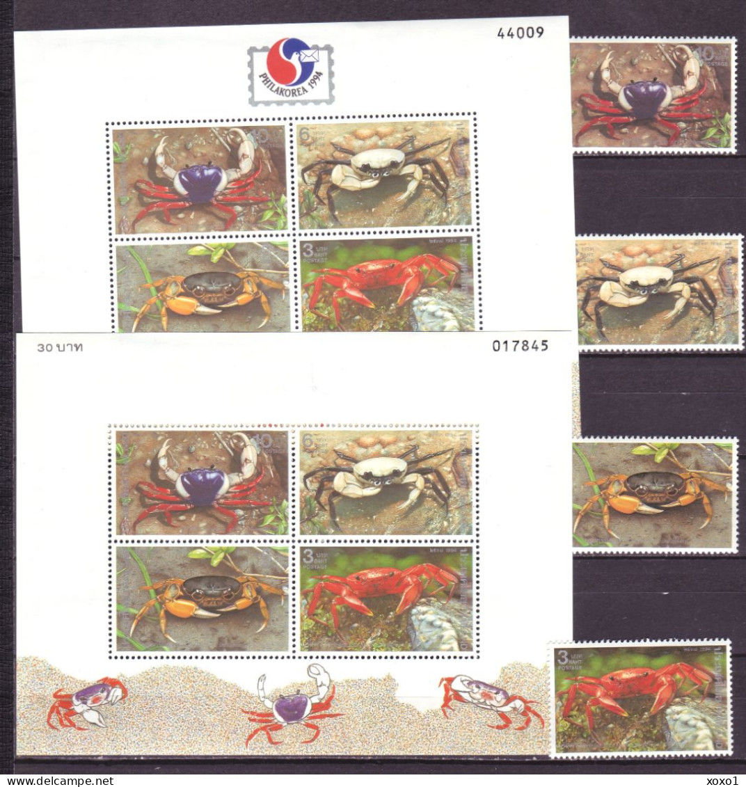 Thailand 1994 MiNr. 1603 - 1606 ( Block 58-58 I ) Marine Life, Crustaceans, Crabs 4v+2s\sh  MNH** 17,20 € - Crustaceans