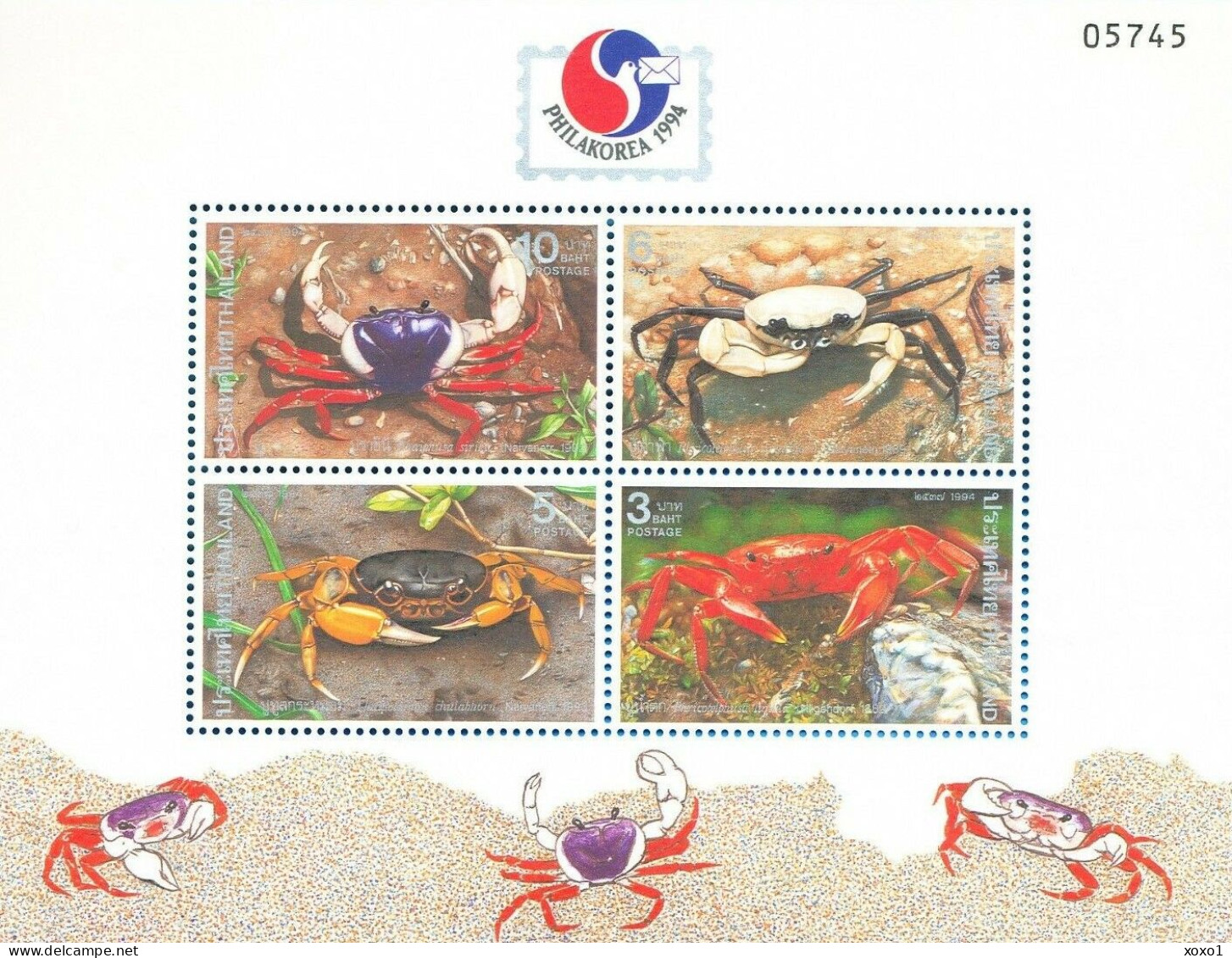 Thailand 1994 MiNr. 1603 - 1606 ( Block 58-58 I ) Marine Life, Crustaceans, Crabs 4v+2s\sh  MNH** 17,20 € - Crustaceans