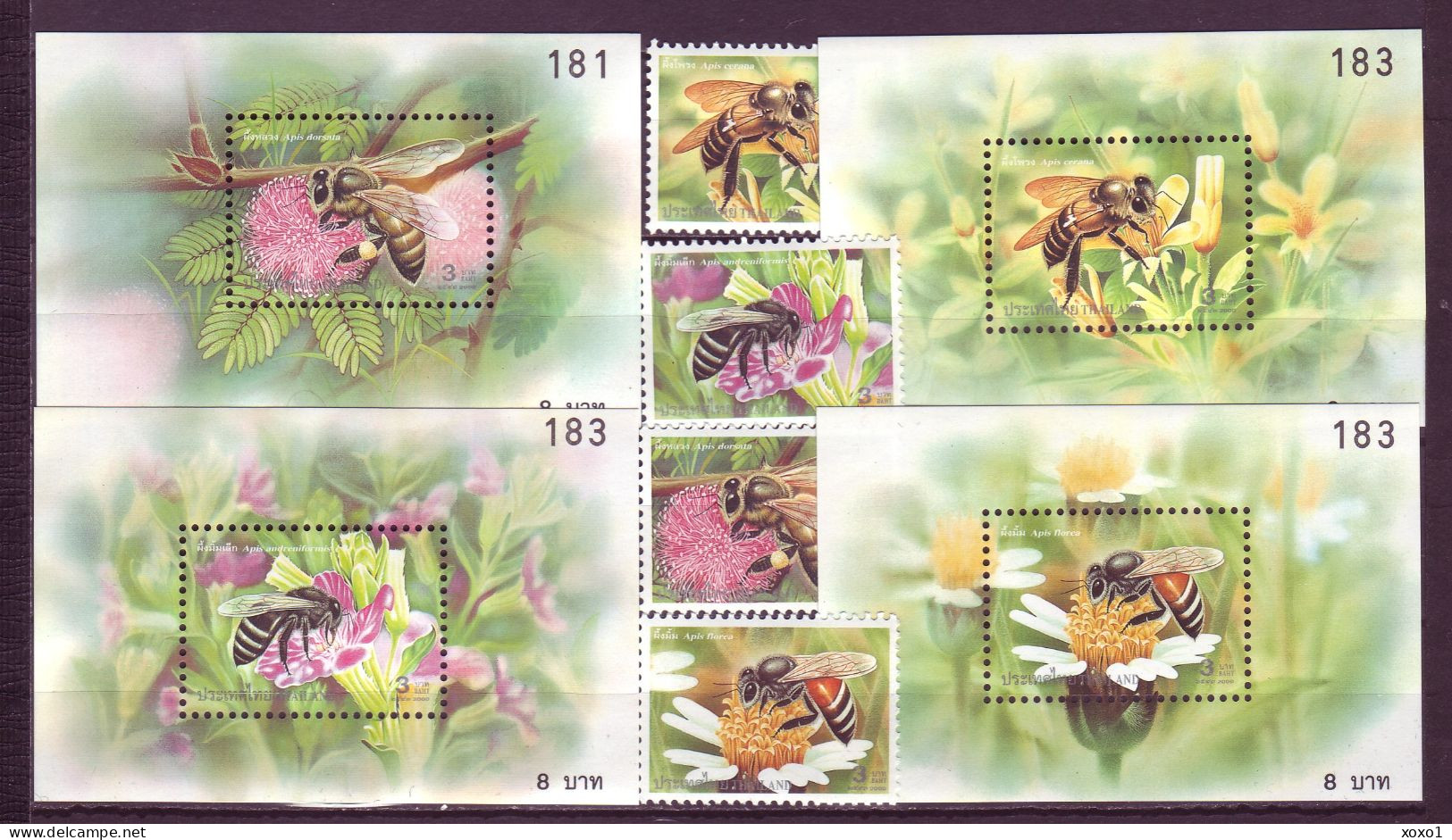 Thailand 2000 MiNr. 1996 - 2003 (Block 129)  Insects, Tropical Honey Bees 4v+4 S/sh MNH** 5,60 € - Honeybees