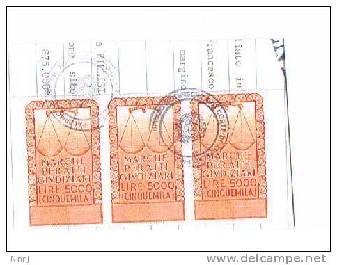 Italia Storia Postale Marche Per Atti Giudiziari 3 X £. 5000 Su Frammento Di Carta Bollata - Steuermarken