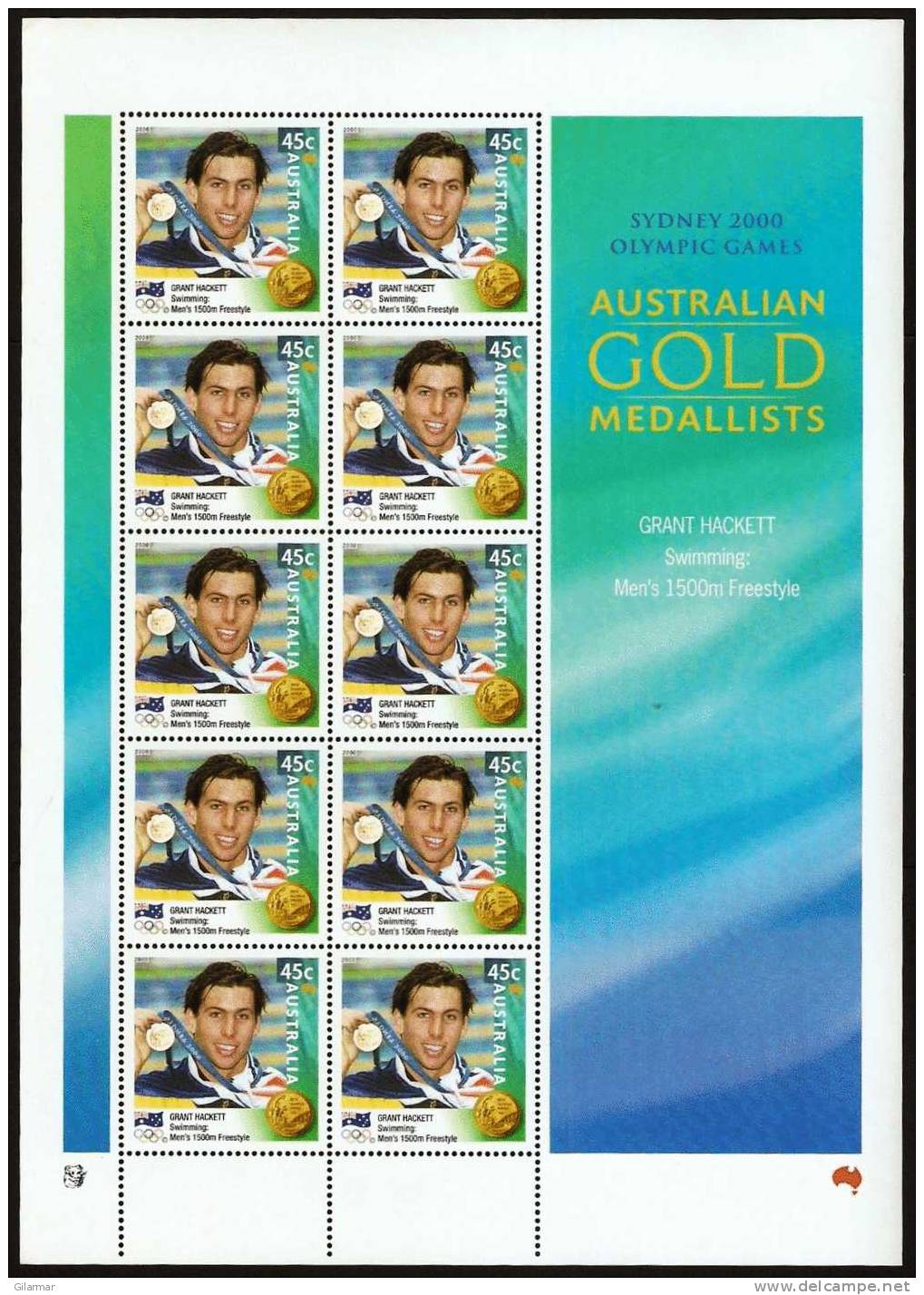 OLYMPIC - AUSTRALIA 2000 - AUSTRALIAN GOLD MEDALLISTS - GRANT HACKETT - SWIMMING - MEN´S 1500 M. FREESTYLE - SHEETLET - Estate 2000: Sydney