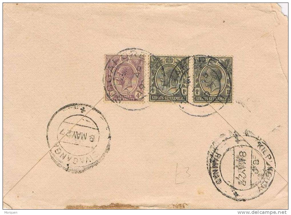 1814. Carta  SINGAPORE 1927 A India. Stamps Straits Setlements - Singapour (...-1959)