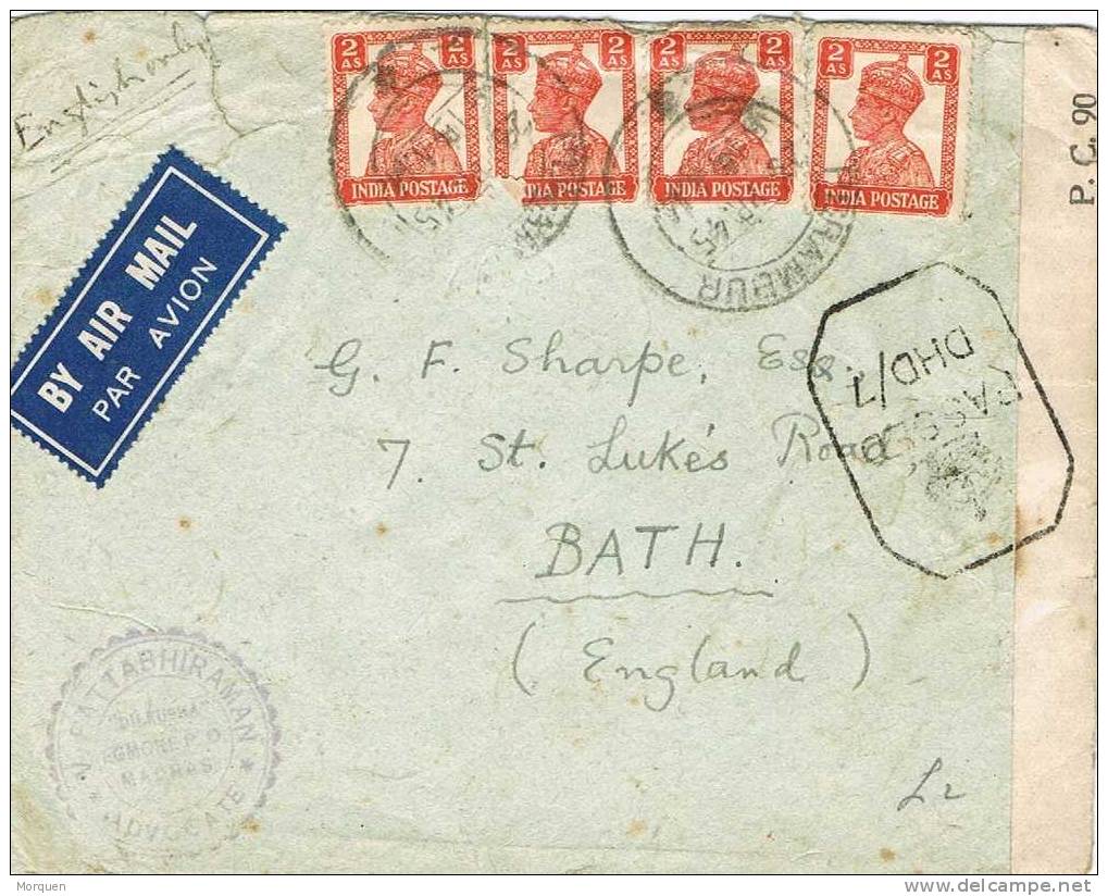 1539. Carta  PBRAMBUR (india) 1945 A Inglaterra- ZENSUR. Censored - 1936-47 Roi Georges VI