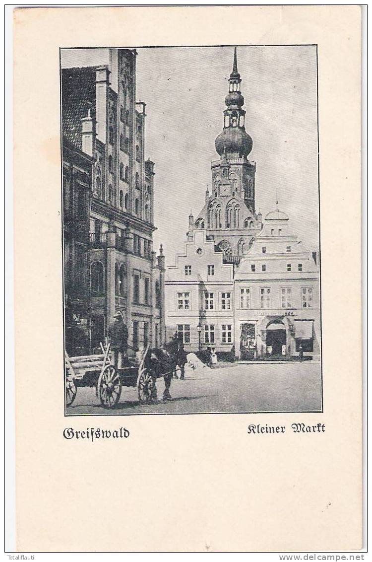 Greifswald Kleiner Markt Pferde Wagen 29.1.1929 Gelaufen Geschäft Wilhelm Gräde - Greifswald