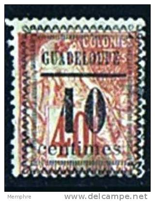 A. Dubois Surchargé  «Cadre, GUADELOUPE / 10 Centimes»   Sur 40 Cent.  7 Oblitéré  12 Mm Et Type 2 - Used Stamps