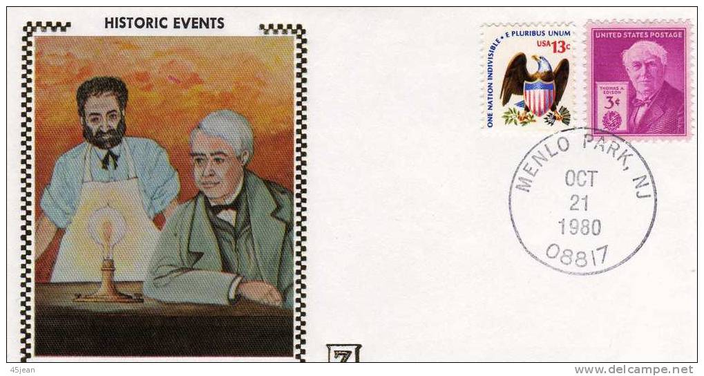 U.S.A: 1980 Très Belle Lettre Sur Soie évènements Historiques "Thomas Edison" - Electricité