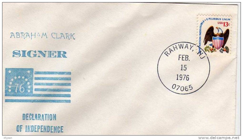 U.S.A: 1976 Très Belle Lettre "déclaration D'indépendance" Abrham Clark - Briefe U. Dokumente