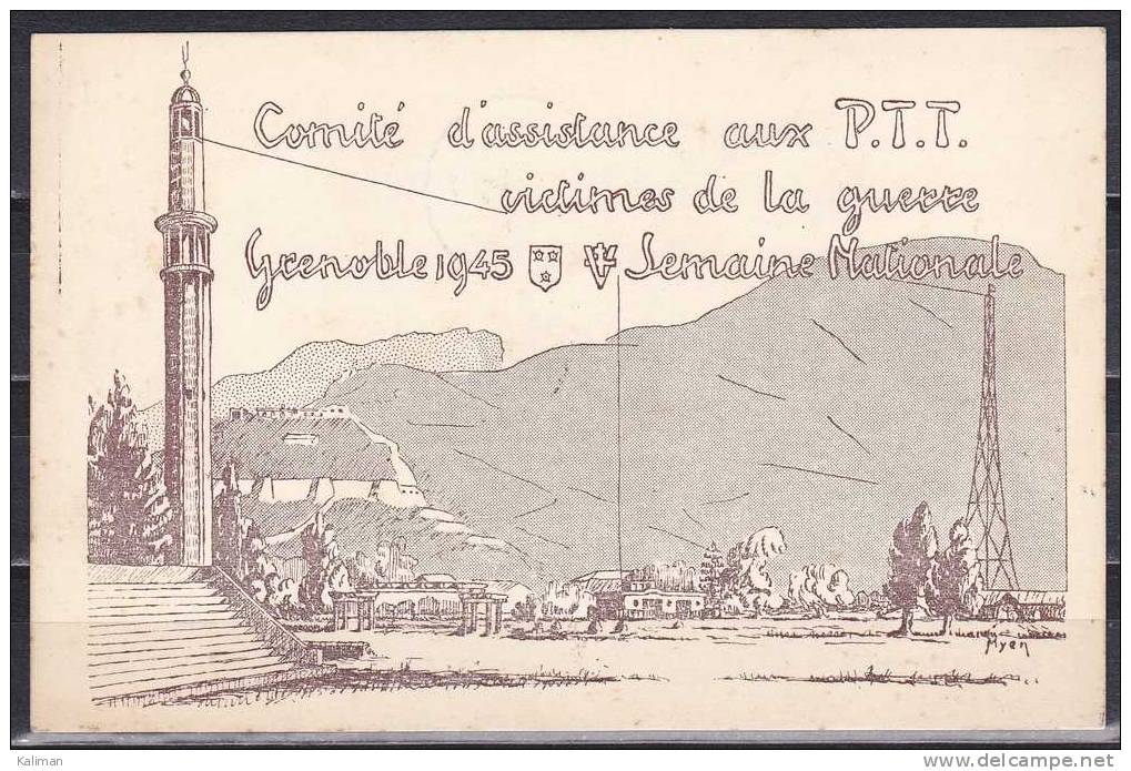 France Carte Postale Comité D´assitance Aux Ptt Victimes De La Guerre Grenoble 1945 - Yvert N° 737 - 1921-1960: Période Moderne