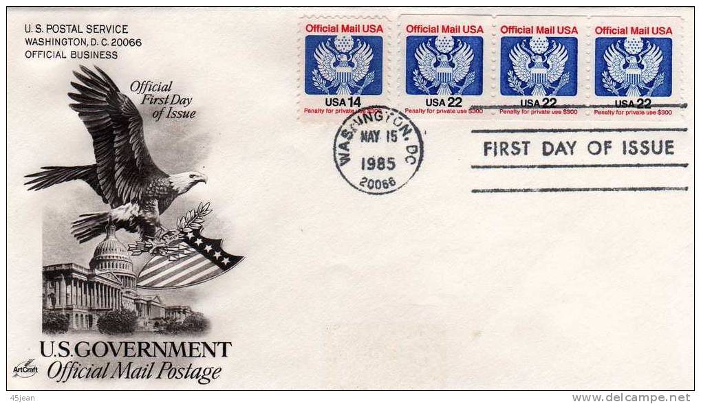 U.S.A: 1981 Très Belle Fdc Bande De 4 Aigles "timbre De Service" - Briefe U. Dokumente