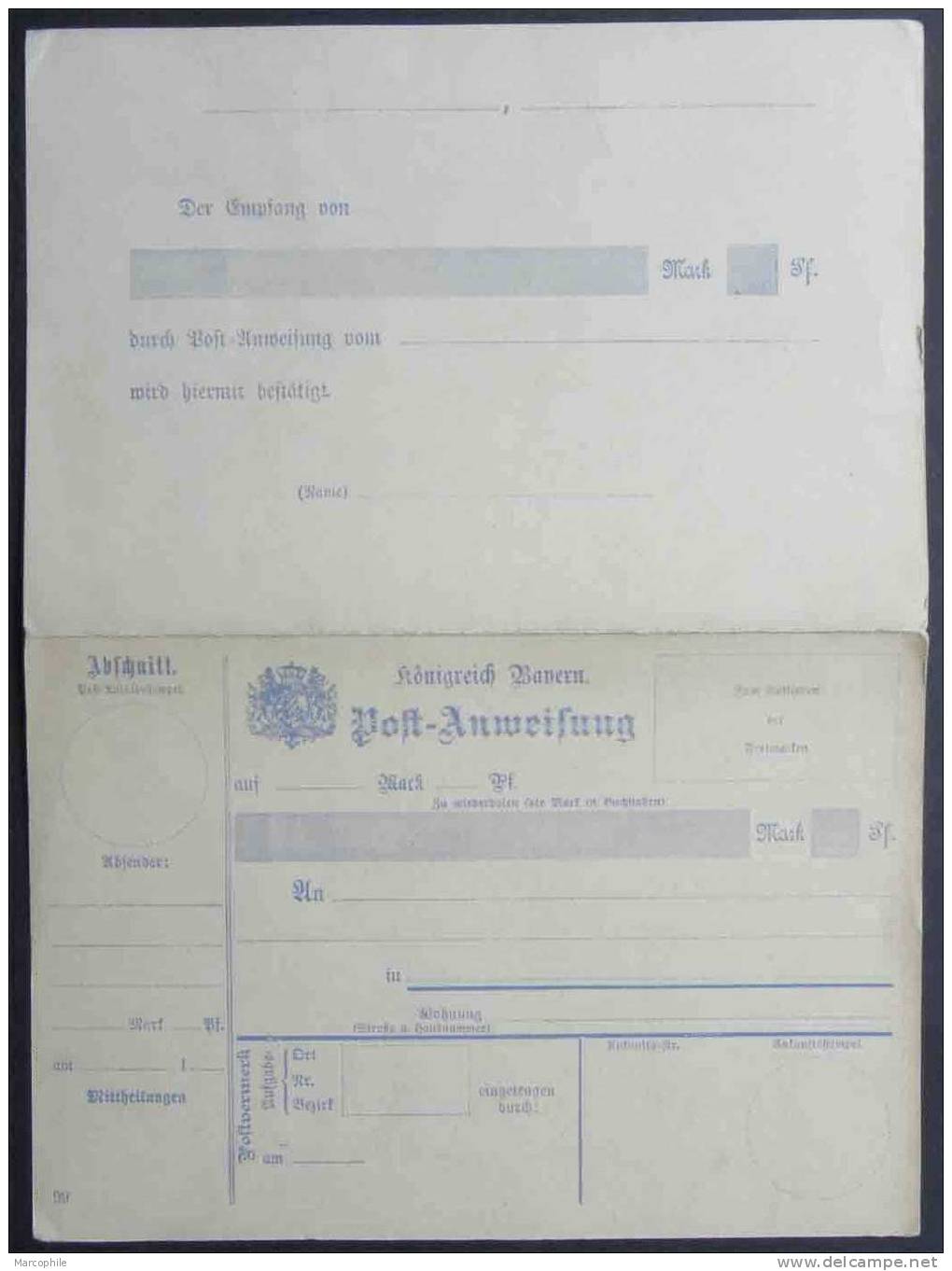 ALLEMAGNE - BAVIERE / MANDAT CARTE DOUBLE (ref 1316) - Lettres & Documents