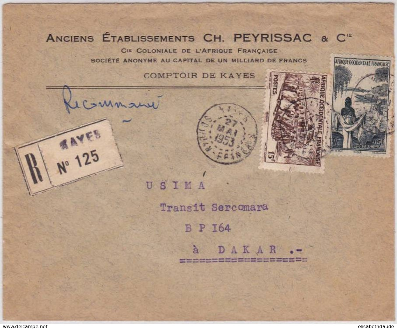 AOF - 1953 - YVERT N°40+42 Sur LETTRE COMMERCIALE RECOMMANDEE De KAYES (SOUDAN) Pour DAKAR - Covers & Documents